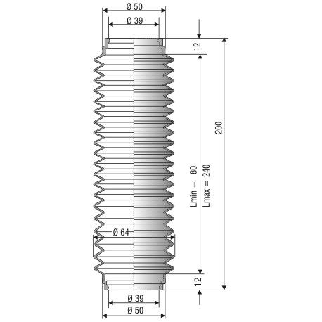 Soufflet de protection diamètre 39 mm longueur 200 mm