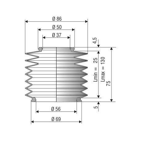 Soufflet de protection diamètre 37 et 56 mm longueur 75 mm