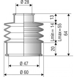 Soufflet de protection diamètre 28 et 47 mm Long 64 mm