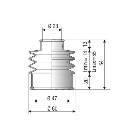 Soufflet de protection diamètre 28 et 47 mm Long 64 mm