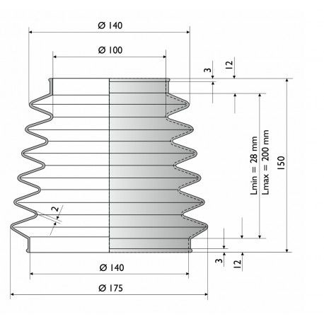 9000 NBR Soufflet de protection conique D 100 mm et 140 mm