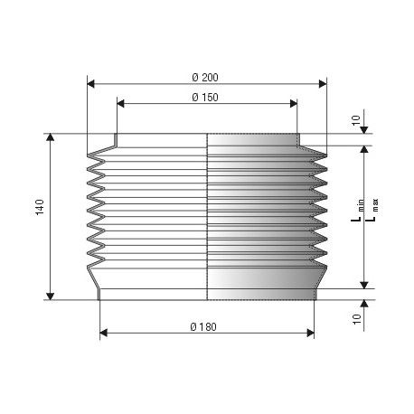 Soufflet de protection cylindrique connexions 150 et 180 mm