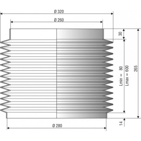 Soufflet de protection diamètre 260 et 280 mm longueur 265 mm