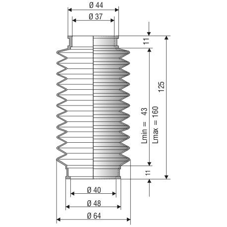 Soufflet de protection diamètre 40 mm Longueur 33 à 205mm