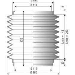 Soufflet de protection diamètre 116 mm Long 43 à 250mm ref 1068 NBR