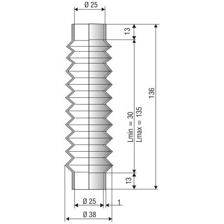 2024 SI Soufflet diamètre 25mm Long 33 à 135mm