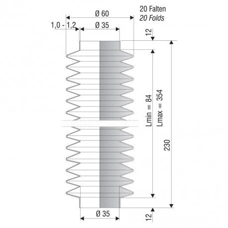 1249 NBR Soufflet D 35mm Long 84 à 345mm