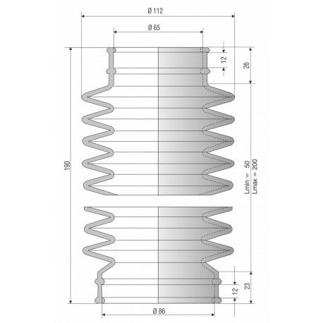 4064 NBR Soufflet épais diam 112 mm Long 50 à 200 mm