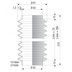 1248 NBR Soufflet D 55 mm Long 70 à 280 mm