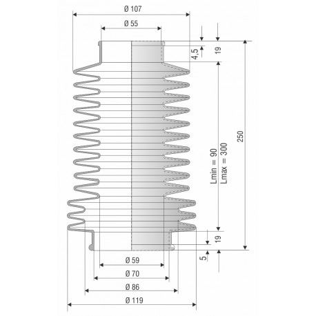 4011 NBR Soufflet D 55 et 59 mm Long 90 à 300 mm