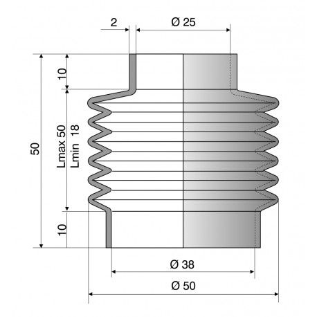 4068 NBR Soufflet D 25 mm et 38 mm Long 18 à 50 mm