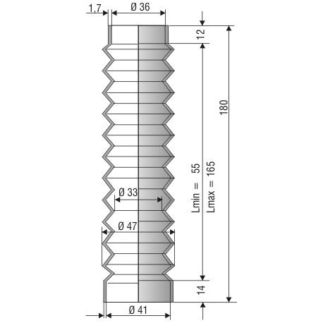 1234 NBR Soufflet D36 mm et 41mm Long 55 à 165 mm