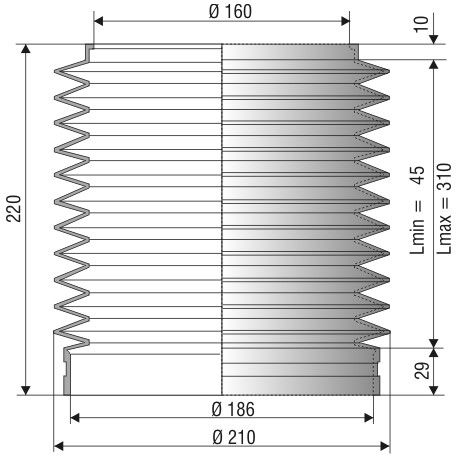 1066 NBR Soufflet D 160mm et 186mm Long 45 à 310 mm