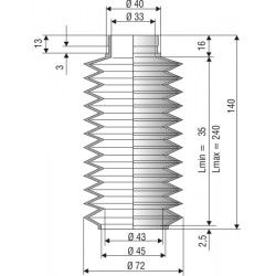 1075 NBR Soufflet D 33mm et 45 mm Long 35 à 240 mm