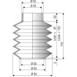 1078 NBR Soufflet D 44mm et 55mm Long 22 mm à 125 mm