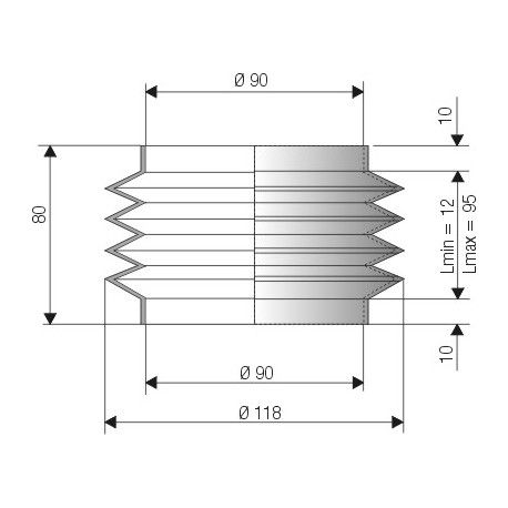 1090 NBR Soufflet D 90mm Long 12 à 95mm