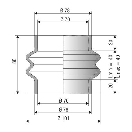 1091 NBR Soufflet D 70mm Long 40mm