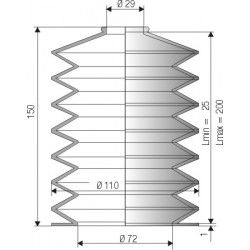 1095 NBR Soufflet D 29mm et 72mm Long 25 à 200 mm