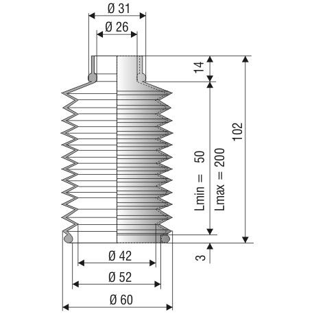 1107 NBR Soufflet D 26 et 52 mm Long 50 à 200 mm