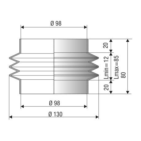 1113 NBR Soufflet D 98mm Long 12 à 185 mm