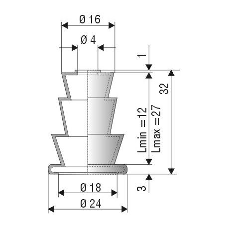 1117 NBR Soufflet D 4mm et 18 mm Long 12 à 27 mm
