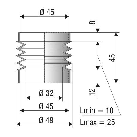 1125 NBR Soufflet D 45mm Long 10 à 25mm