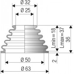 1153 NBR Soufflet D 25 mm et 50 mm Long 18 à 37 mm