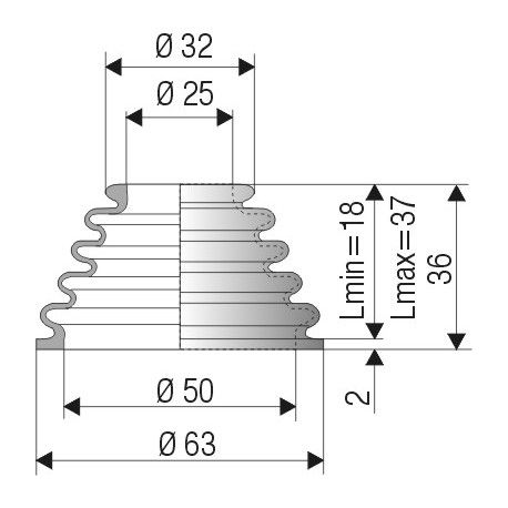 1153 NBR Soufflet D 25 mm et 50 mm Long 18 à 37 mm