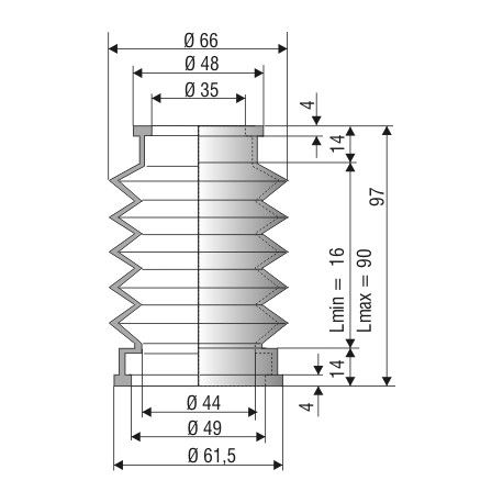 1158 NBR Soufflet D 35 et 49mm Long 16 à 90mm