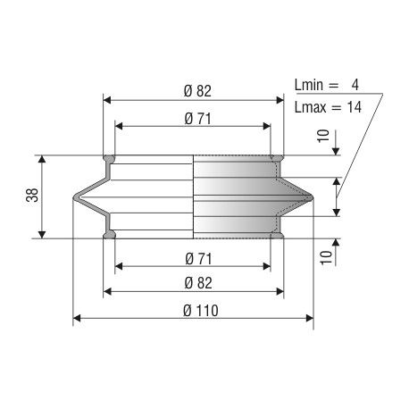 1169 NBR Soufflet D 71mm Long 4 à 14mm