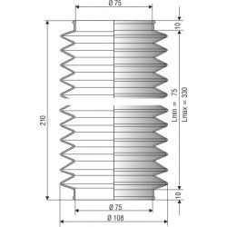 1179 NBR Soufflet D 75mm Long 75 à 330mm