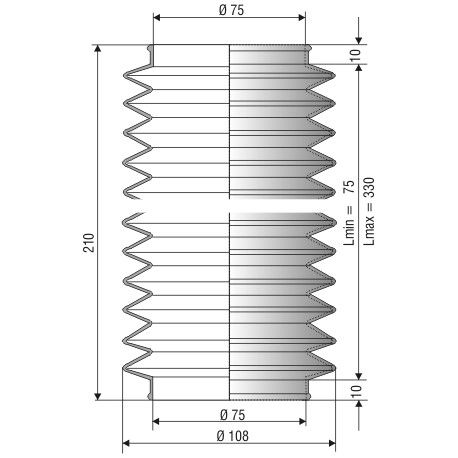 1179 NBR Soufflet D 75mm Long 75 à 330mm