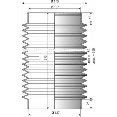 1181 NBR Soufflet D 137mm Long 80 à 550mm