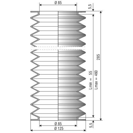 1201 NBR Soufflet D 85mm Long 55 à 460mm