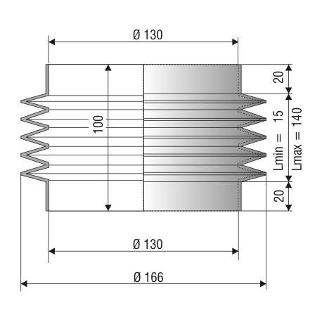 1203 NBR Soufflet D 130mm Long 15 à 140 mm