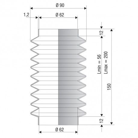 1244 NBR Soufflet D 62mm Long 56 à 200 mm