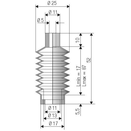 1502 NBR Soufflet D 11mm et 17mm Long 17 à 87mm