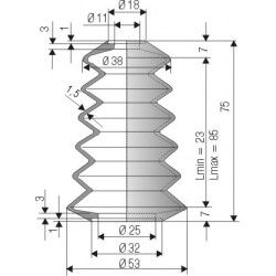 1504 NBR Soufflet D 11mm et 25mm Long 23 à 85mm