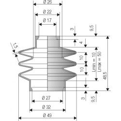 1505 NBR Soufflet D 17mm et 27mm Long 10 à 50mm