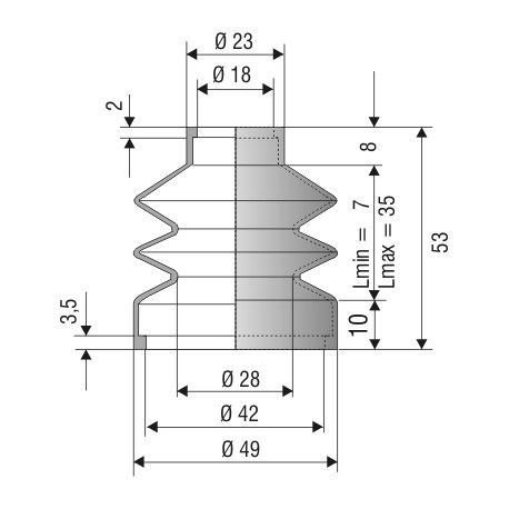 1510 NBR Soufflet D 18 et 42mm Long 7 à 35 mm