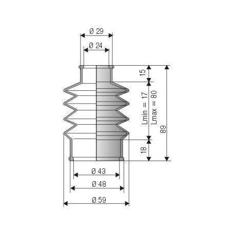 1513 NBR Soufflet D 24mm et 43mm Long 17 à 80 mm