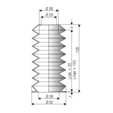 1514 NBR Soufflet D 28 et 38mm Long 35 à 160mm