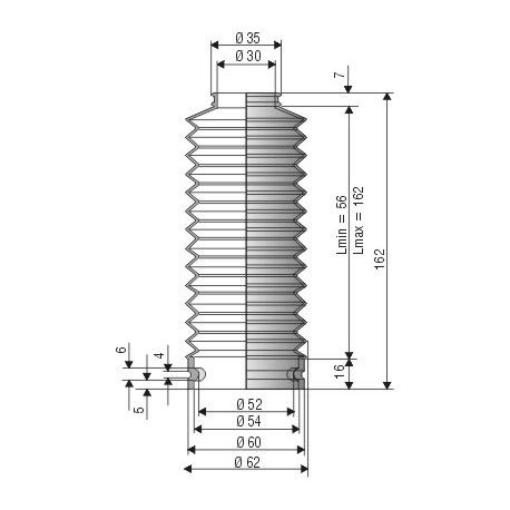 1516 NBR Soufflet D 30mm et 52mm Long 56 mm à 162mm