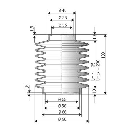 1520 NBR Soufflet D 35mm et 55mm Long 35 à 200mm
