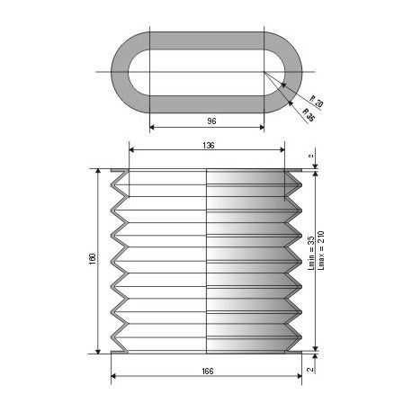 1529 NBR Soufflet oval D 136mm et 166mm Long 35 à 210 mm