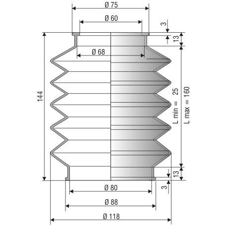 2003 NBR Soufflet D 60mm et 80mm Long 25 à 160 mm