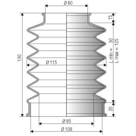 2008 NBR Soufflet D 80mm et 85mm Long 30 à 125 mm