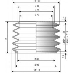 2012 NBR Soufflet D 77mm et 88mm Long 34 à 119 mm