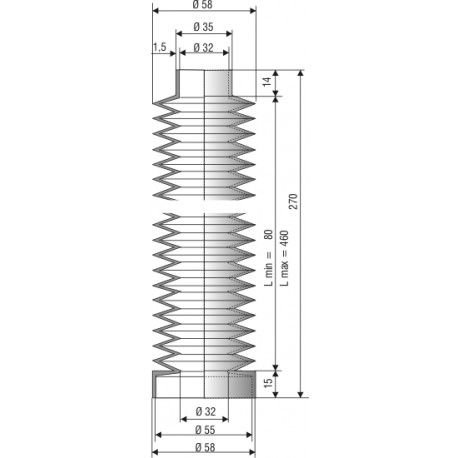 2029 NBR Soufflet D 32mm Long 80 à 460mm