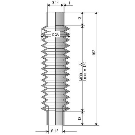 Soufflet Silicone d 123mm et 14 mm Long 30 à 120 mm